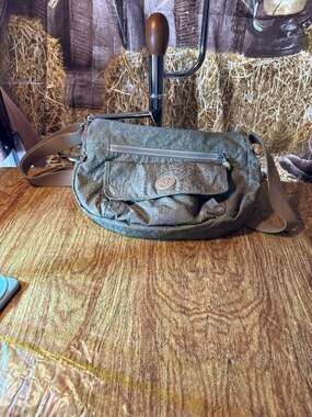 Kipling Syro Crossbody Shoulder Bag Olive Green Snake Print Nylon